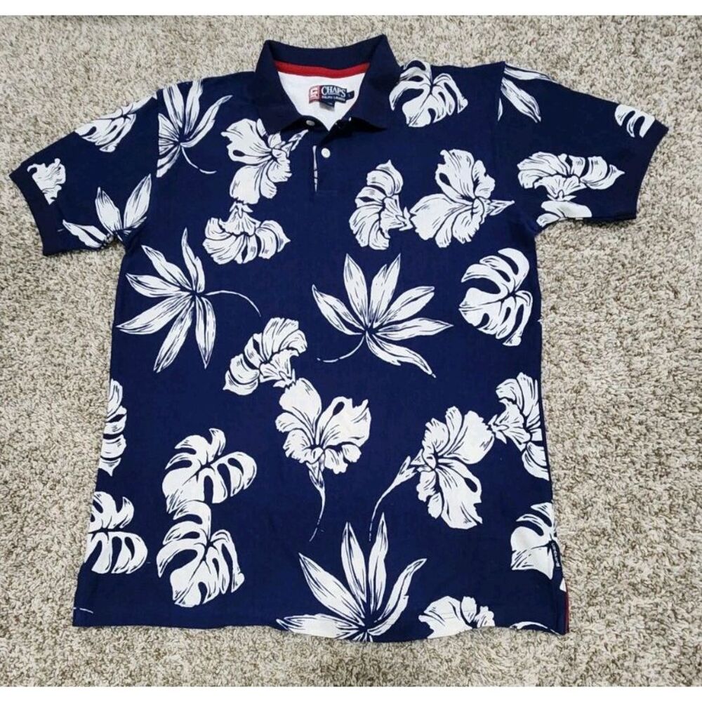 Chaps Ralph Lauren Mens Large collared shirt Hibiscus Floral Cotton Short Sleeve